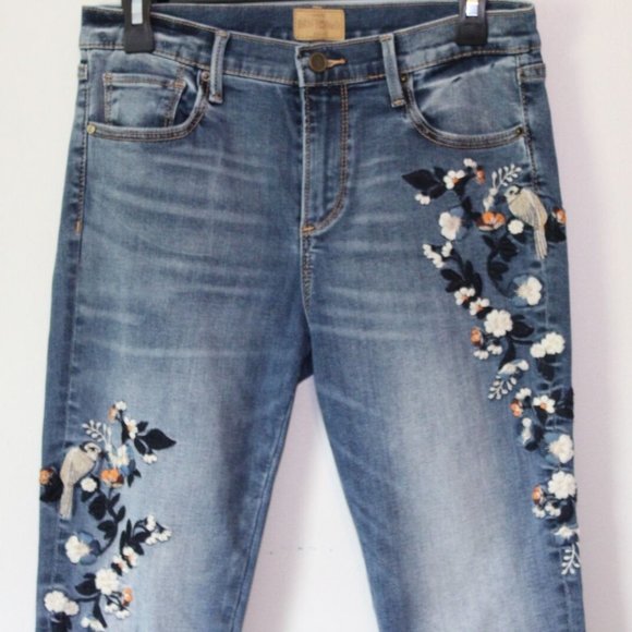 Driftwood Embroidered Jackie Jeans Birds Floral Stretch Women's Size 28 H13262 - Picture 2 of 10